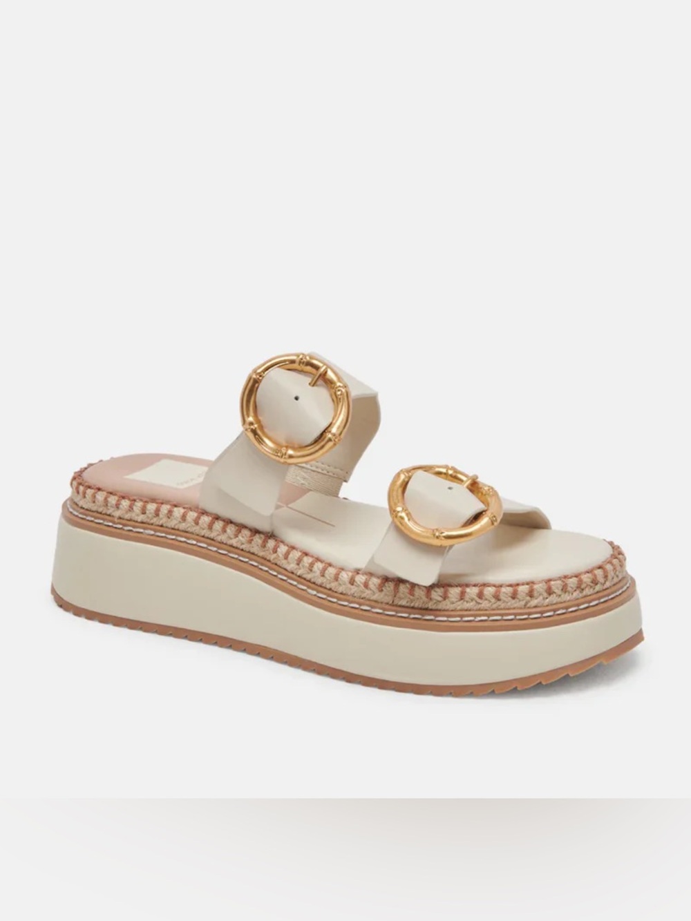 Dolce Vita Rysha Cream Platform Slide Sandal with Gold Buckles 9